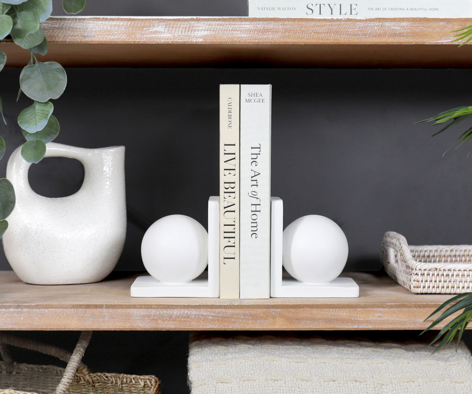 Set 2 Dante White Sphere Bookends