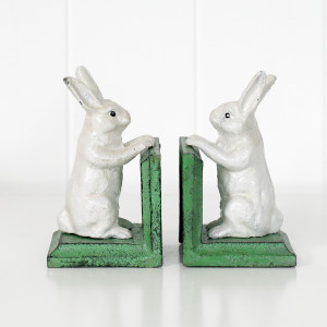 Set 2 Vintage Bunny Bookends, a functional shelf accent for arranging and displaying a book collection