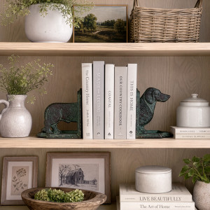 Set 2 Alcott Dachshund Bookends, a functional shelf accent for arranging and displaying a book collection