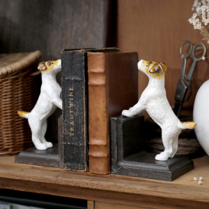 Set 2 Vintage Fox Terrier Bookends, a functional shelf accent for arranging and displaying a book collection
