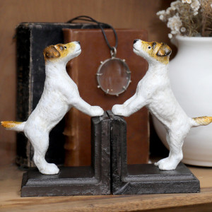 Set 2 Vintage Fox Terrier Bookends, a decorative support designed to keep books upright and organised