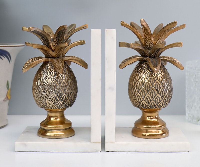 Set 2 Imperial Pineapple Bookends - Gold & Marble