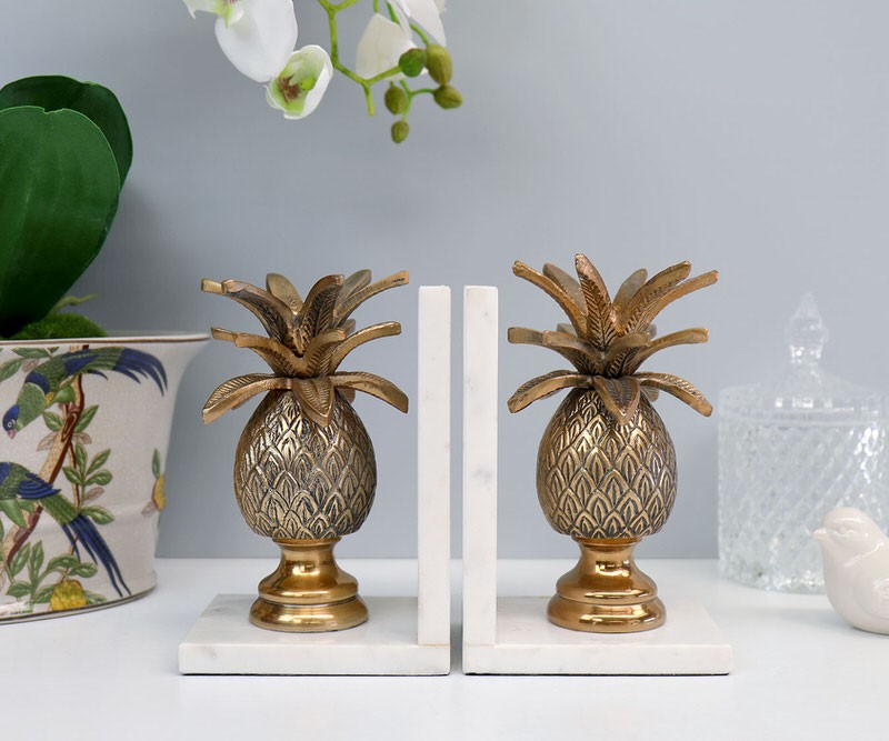 Set 2 Imperial Pineapple Bookends - Gold & Marble