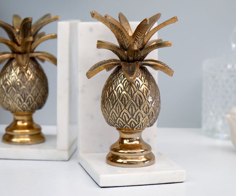 Set 2 Imperial Pineapple Bookends - Gold & Marble