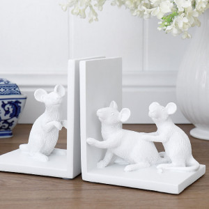 Set 2 Tiny Tails White Mouse Bookends, a decorative support designed to keep books upright and organised