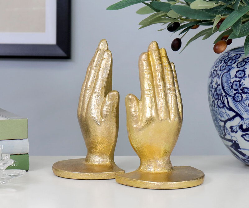 Set 2 Prayer Hands Bookends Gold Gift ideas for that special person