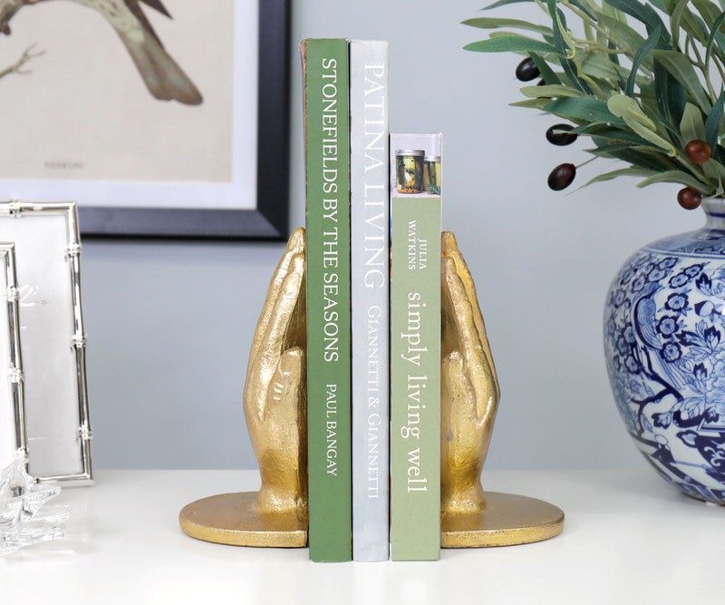 Set 2 Prayer Hands Bookends Gold