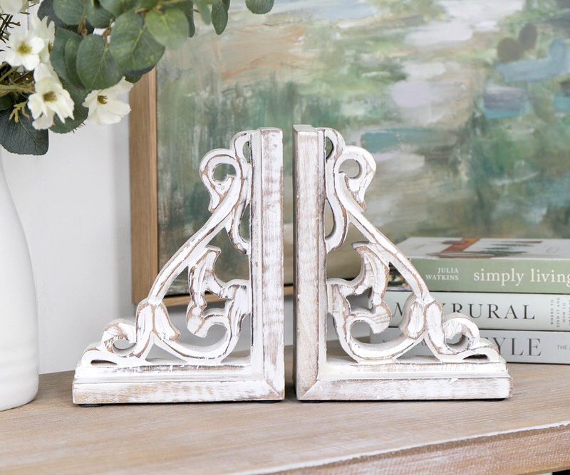 Set 2 Cranbrook Whitewash Scroll Bookends