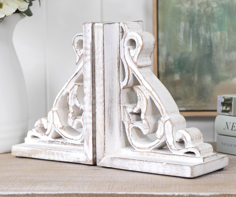 Set 2 Cranbrook Whitewash Scroll Bookends