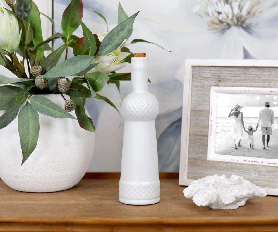 Tall Emery White Bottle Decor