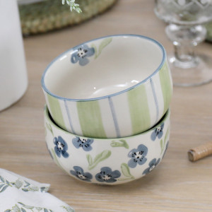 Isobel Green Stripe Bowl, designed for practical dining use with an ornamental presentation