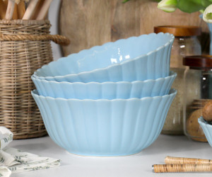 Large Cornflower Blue Fluted Serving Bowl