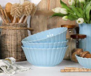 Large Cornflower Blue Fluted Serving Bowl