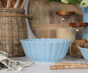 Small Cornflower Blue Fluted Serving Bowl
