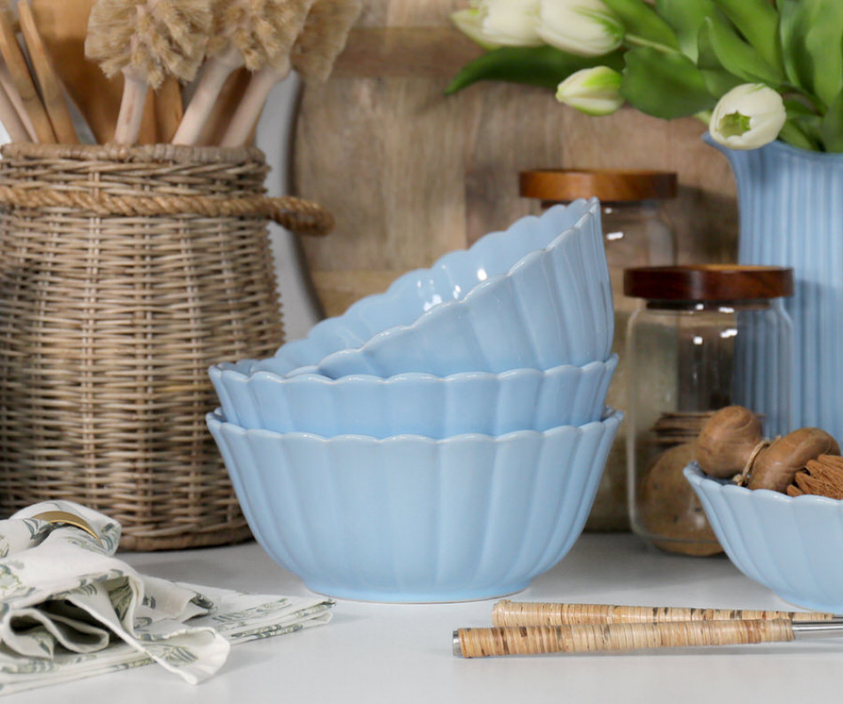 Small Cornflower Blue Fluted Serving Bowl