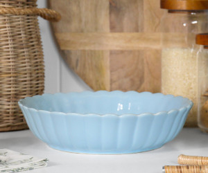 Shallow Cornflower Blue Fluted Serving Bowl