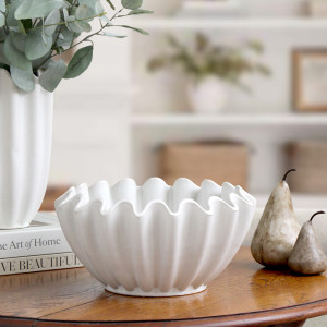 Amadora Fluted White Bowl, a tabletop piece suited to serving food or creating a decorative display