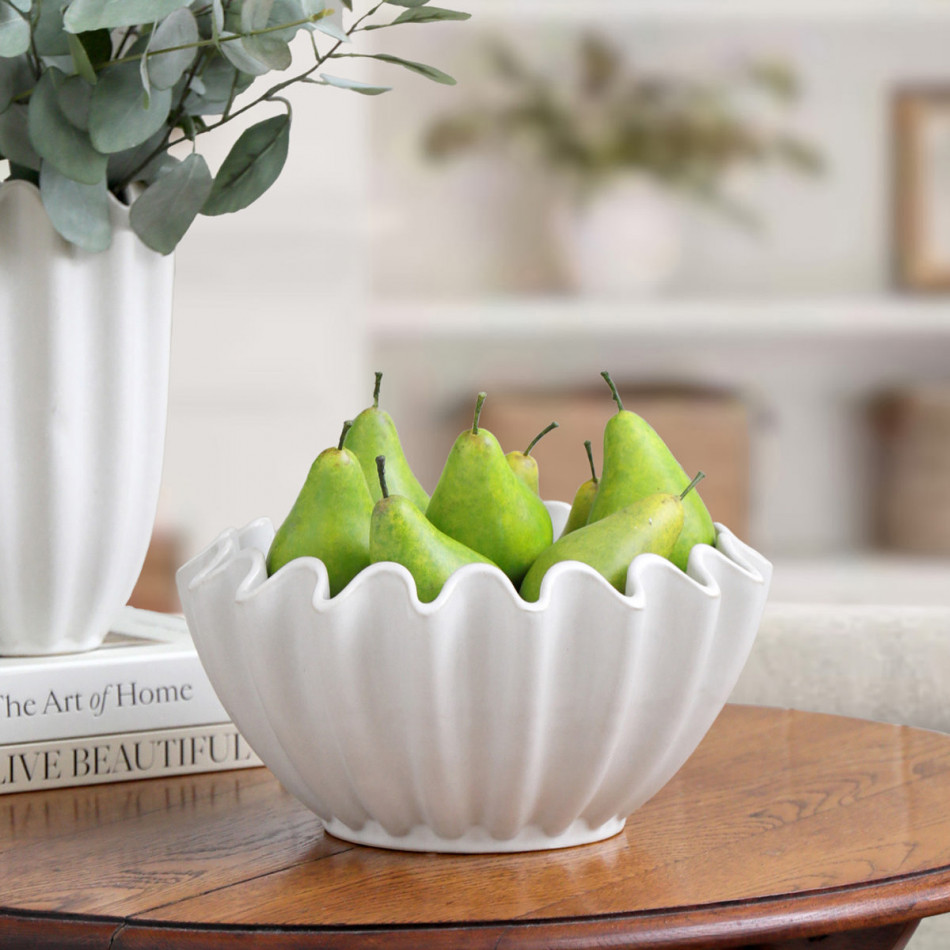 Amadora Fluted White Bowl, a tabletop piece for serving or decorative display