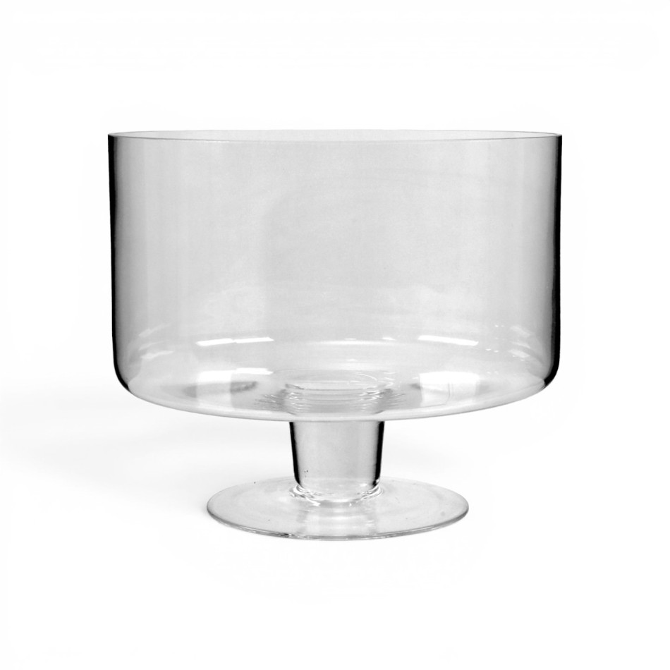 Charlotte clear glass trifle bowl with straight sides, short pedestal and round foot
