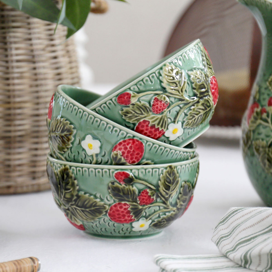 Wild Strawberry Green Bowl, decorative tableware