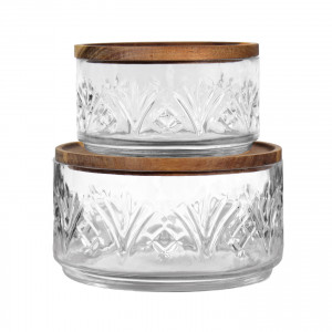 Small St James Glass Bowl with Lid, a tabletop piece suited to serving food or creating a decorative display