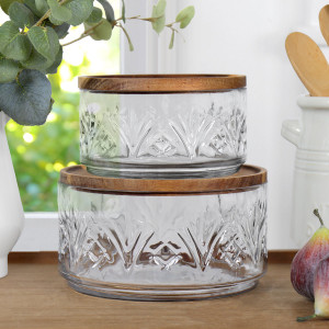Small St James Glass Bowl with Lid, a tabletop piece for serving or decorative display