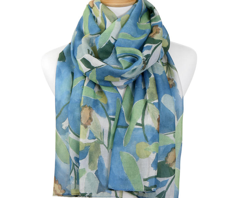 Water Garden Blue Floral Scarf