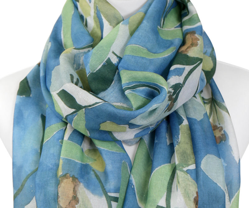 Water Garden Blue Floral Scarf