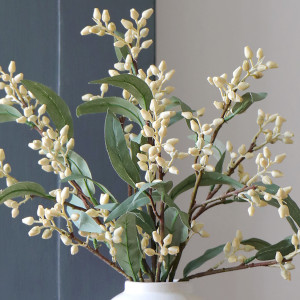 Set 3 Lytton Cream Bud Eucalyptus Stems, decorative flowers or foliage for vase styling