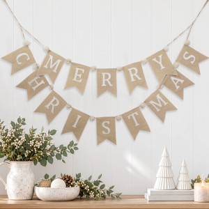 White Merry Christmas Bunting Garland