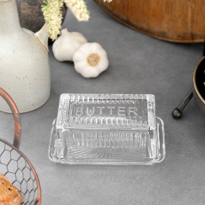 Hemingway Vintage Glass Butter Dish, a tabletop piece suited to serving food or creating a decorative display