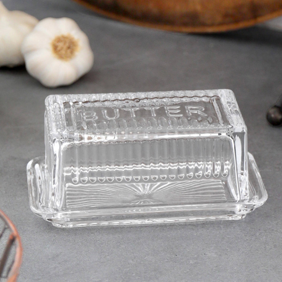 Hemingway Vintage Glass Butter Dish, a tabletop piece for serving or decorative display