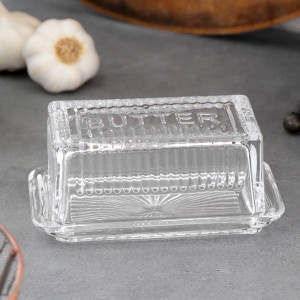 Hemingway Vintage Glass Butter Dish, a tabletop piece for serving or decorative display