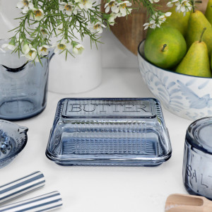 Heritage Blue Glass Butter Dish