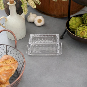 Hemingway Vintage Glass Butter Dish, designed for practical dining use with an ornamental presentation