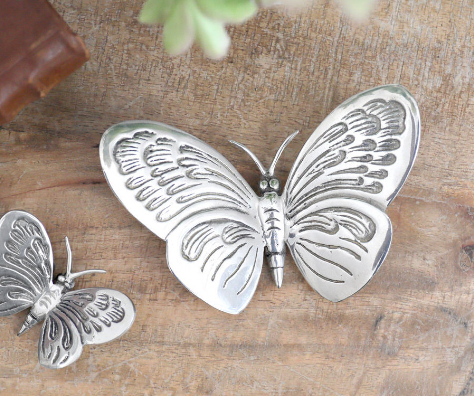 Large Monarch Silver Butterfly