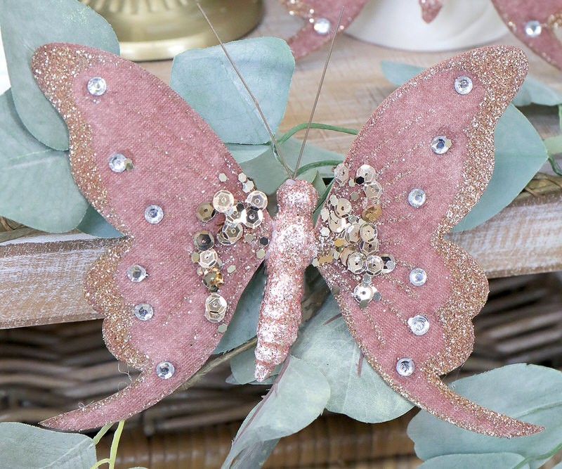 Blush Pink Glitter Butterfly Tree Decoration