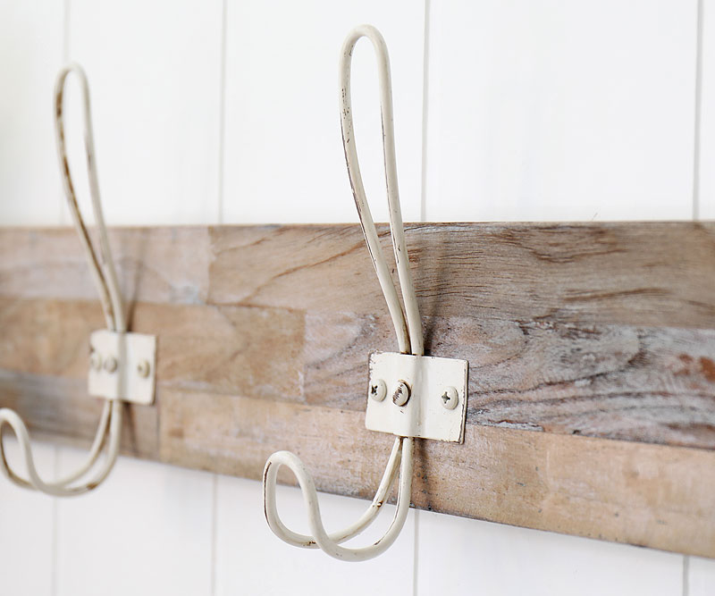 Whitewash 6-Hook Recycled Teak Coat Rack