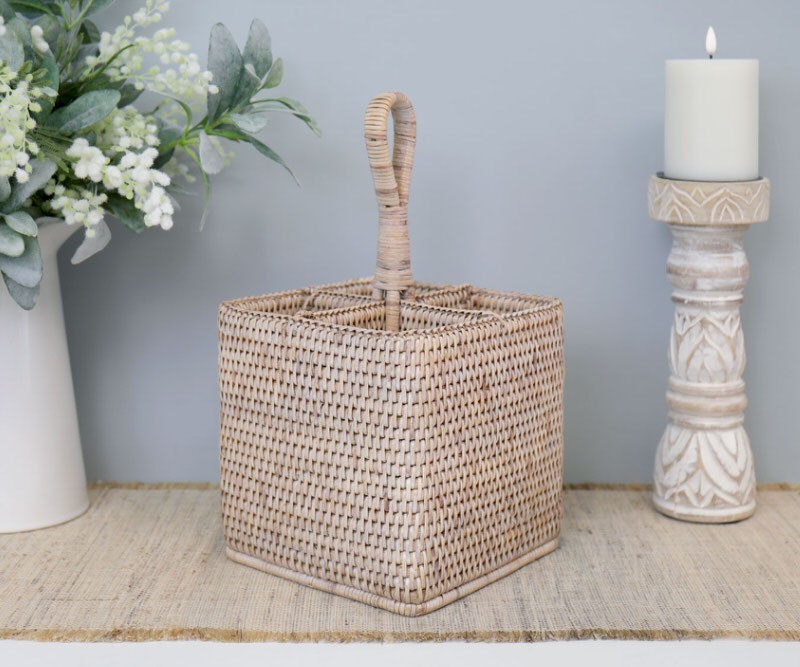 Cabana Whitewash Rattan Cutlery Caddy Home Decor Online New Arrivals
