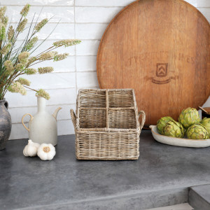 Breton Rattan Cutlery Caddy, designed to combine practical organisation with decorative presentation