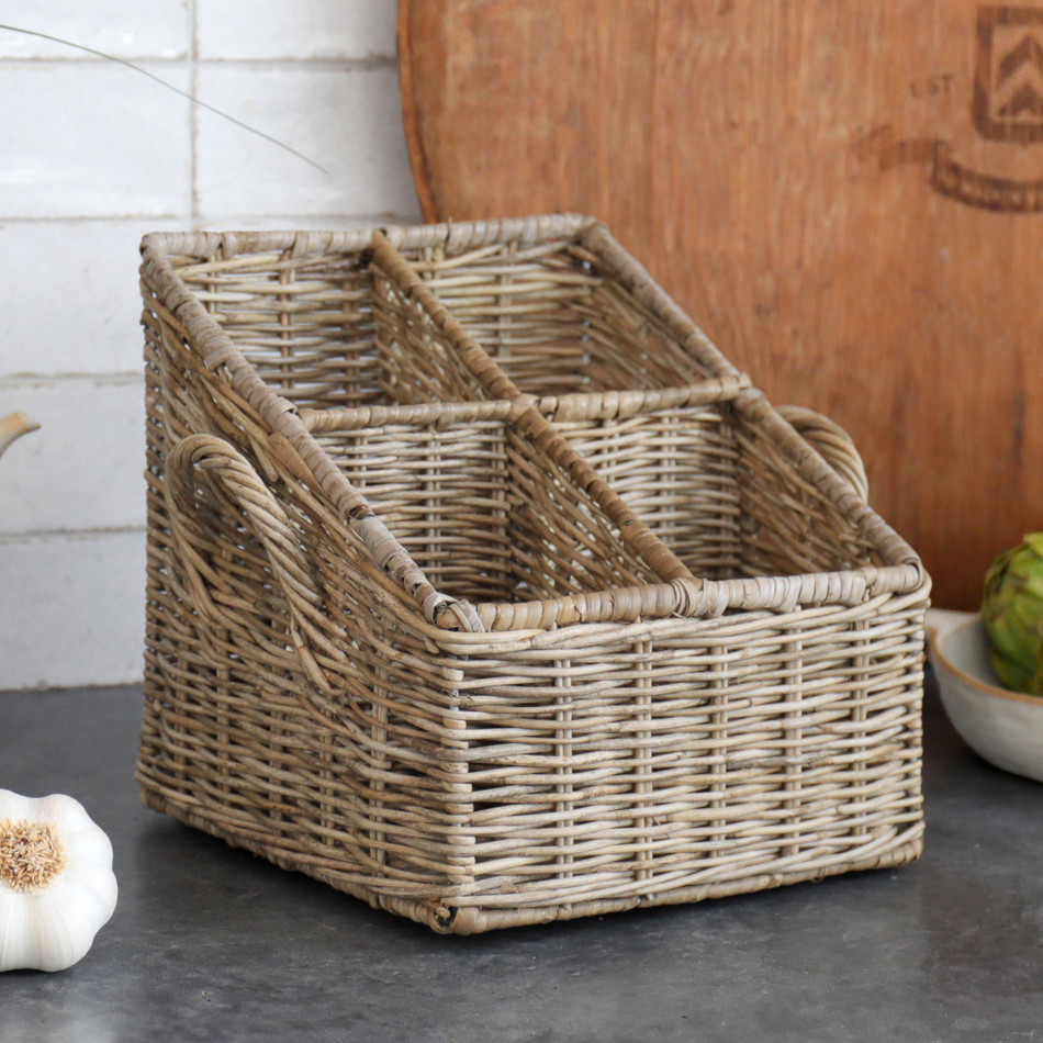 Breton Rattan Cutlery Caddy, decorative home accessory