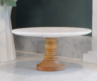 Alexis Marble Cake Stand - Turned Wood Base