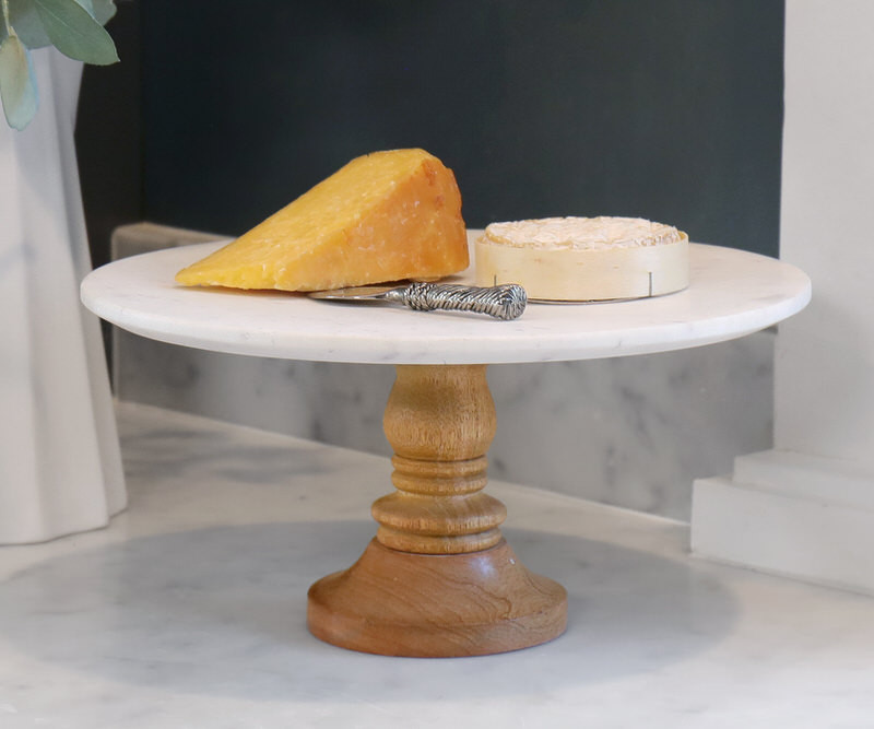 Alexis Marble Cake Stand - Turned Wood Base