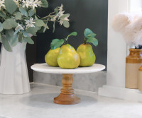 Alexis Marble Cake Stand - Turned Wood Base