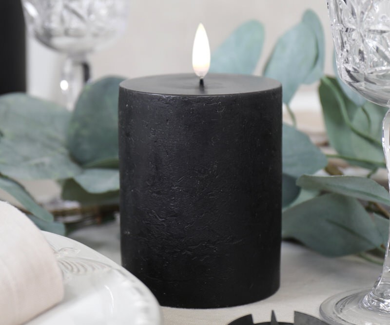 10cm Forest Black Flameless Candle - 8cm Wide