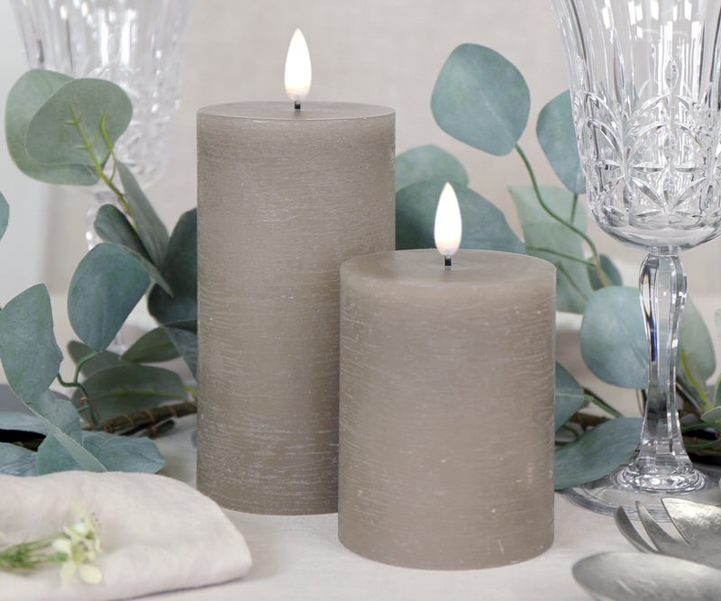 15cm Sandstone Taupe Flameless Candle - 8cm Wide