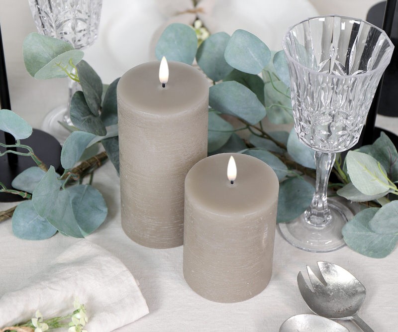 15cm Sandstone Taupe Flameless Candle - 8cm Wide