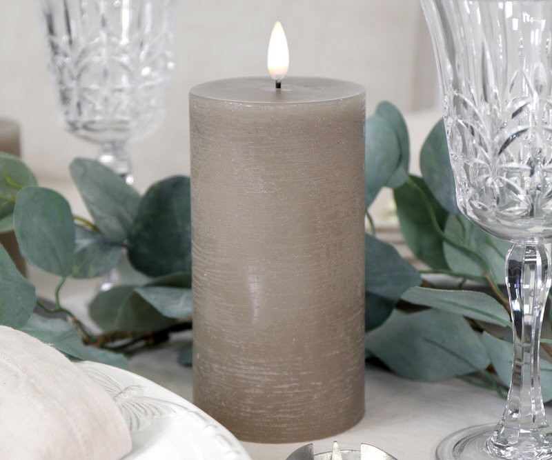 15cm Sandstone Taupe Flameless Candle - 8cm Wide