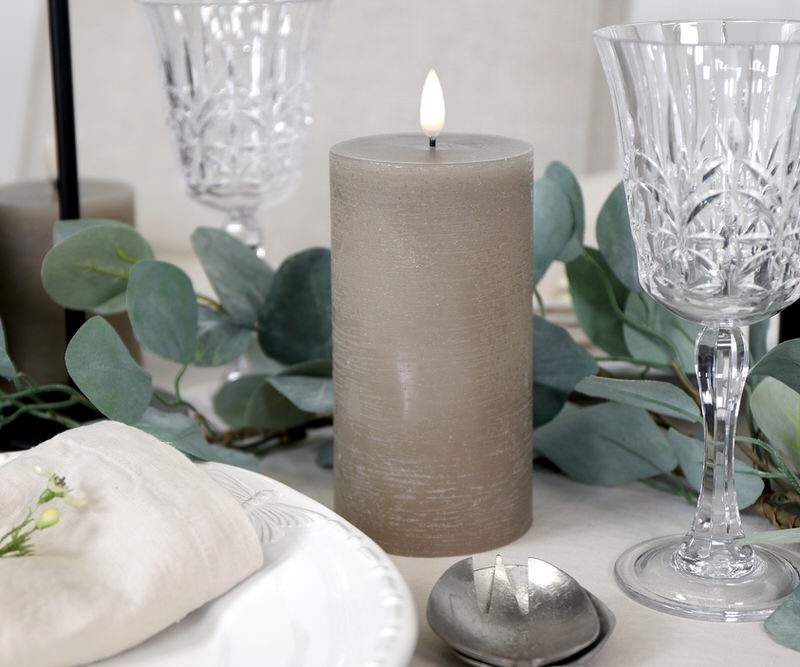 15cm Sandstone Taupe Flameless Candle - 8cm Wide