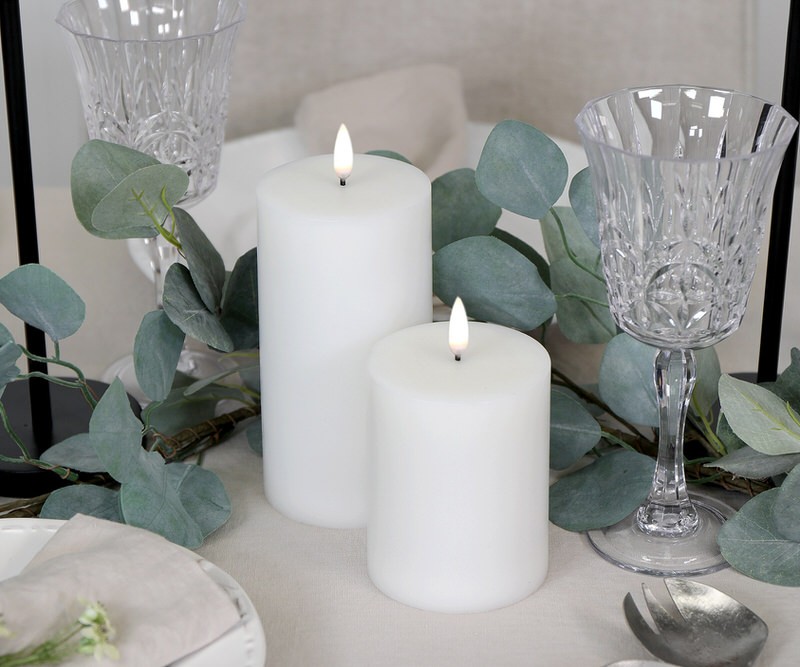 15cm White Lux Collection Flameless Candle - 8cm Wide